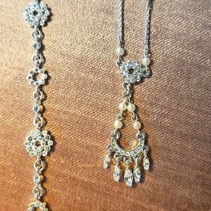 Bracelet and necklace set - great for wedding or prom - crystal and pearl